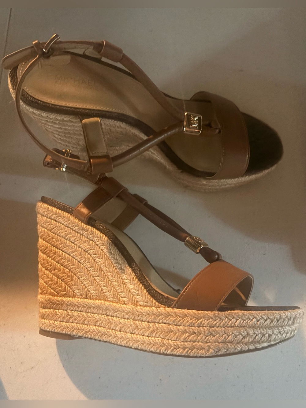 Women's Michael Kors Brown Espadrille Wedge Sandals with Ankle Strap size 8 - Picture 2 of 3